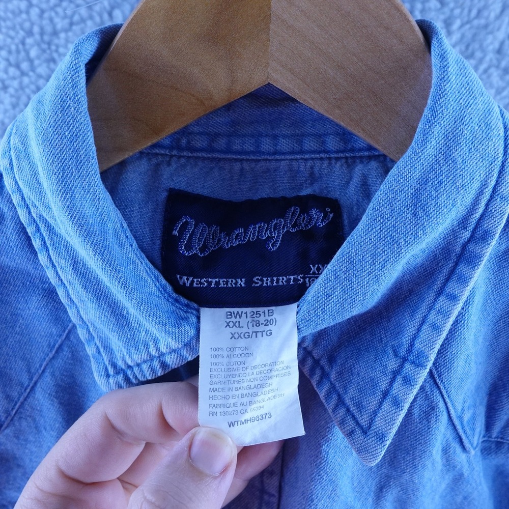 VTG Wrangler Western Shirt Mens XXL Blue Denim Pearl Snap Long Sleeve BW1251B - Picture 3 of 7